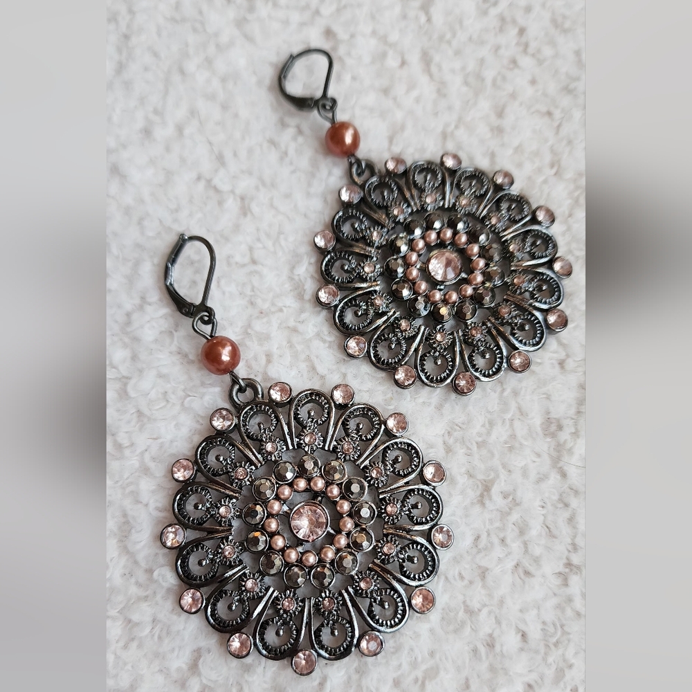 New York & Company Black and Pink Floral Earrings